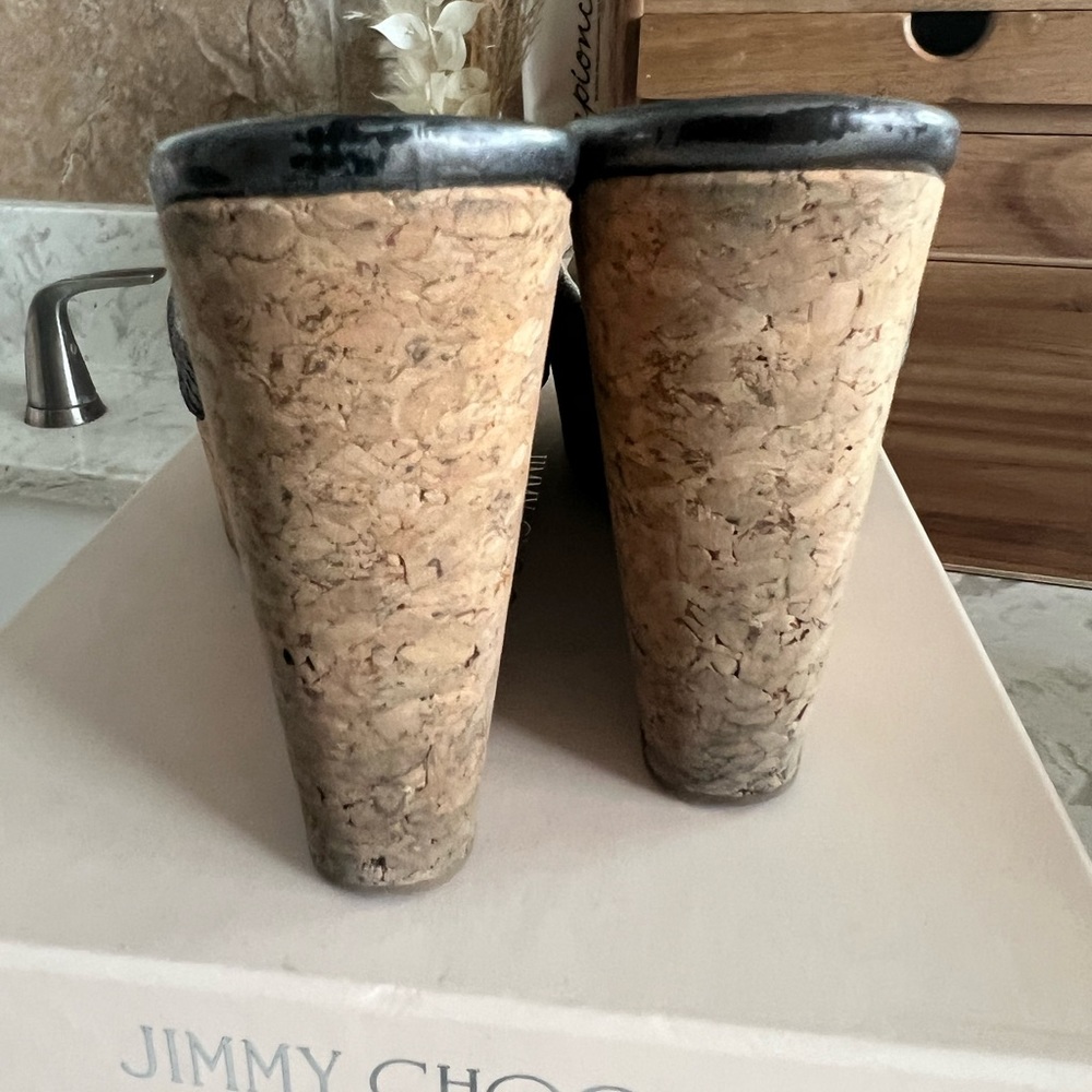 Jimmy Choo Grey Snake Print Wedge Slides - image 4